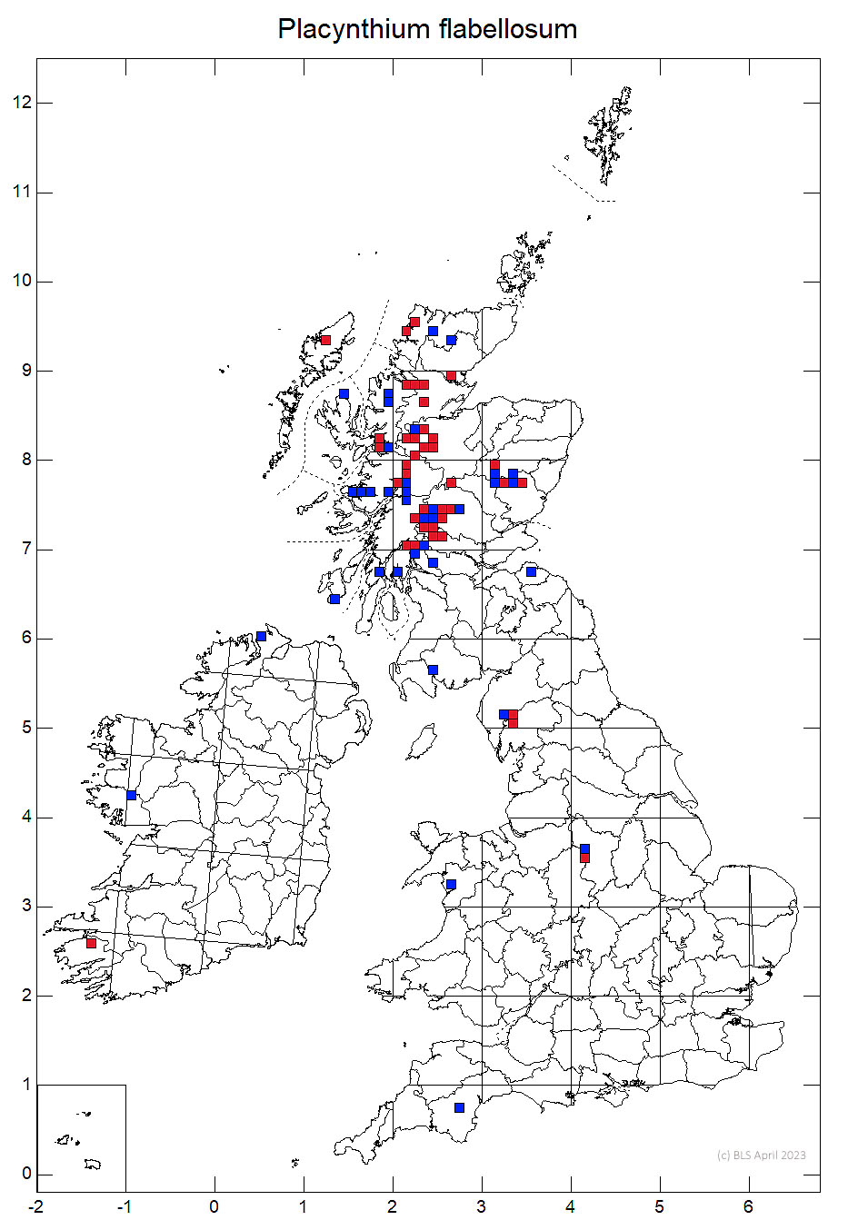 Placynthium flabellosum 10km sq distribution map