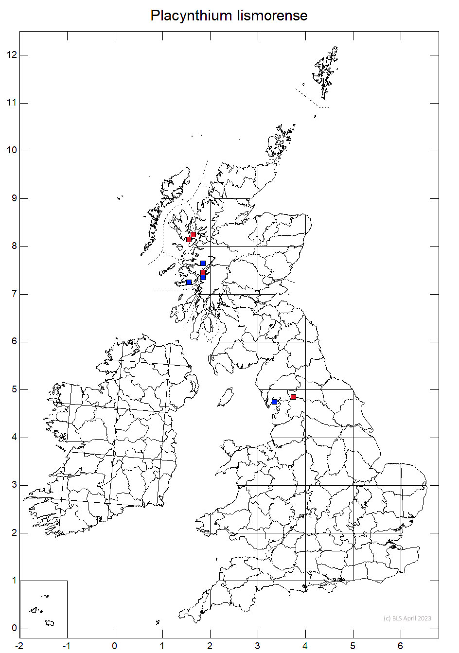 Placynthium lismorense 10km sq distribution map