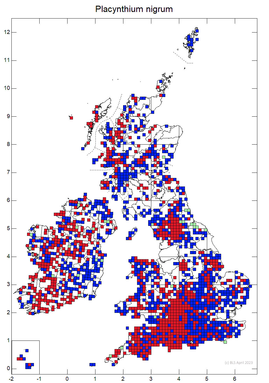Placynthium nigrum 10km sq distribution map