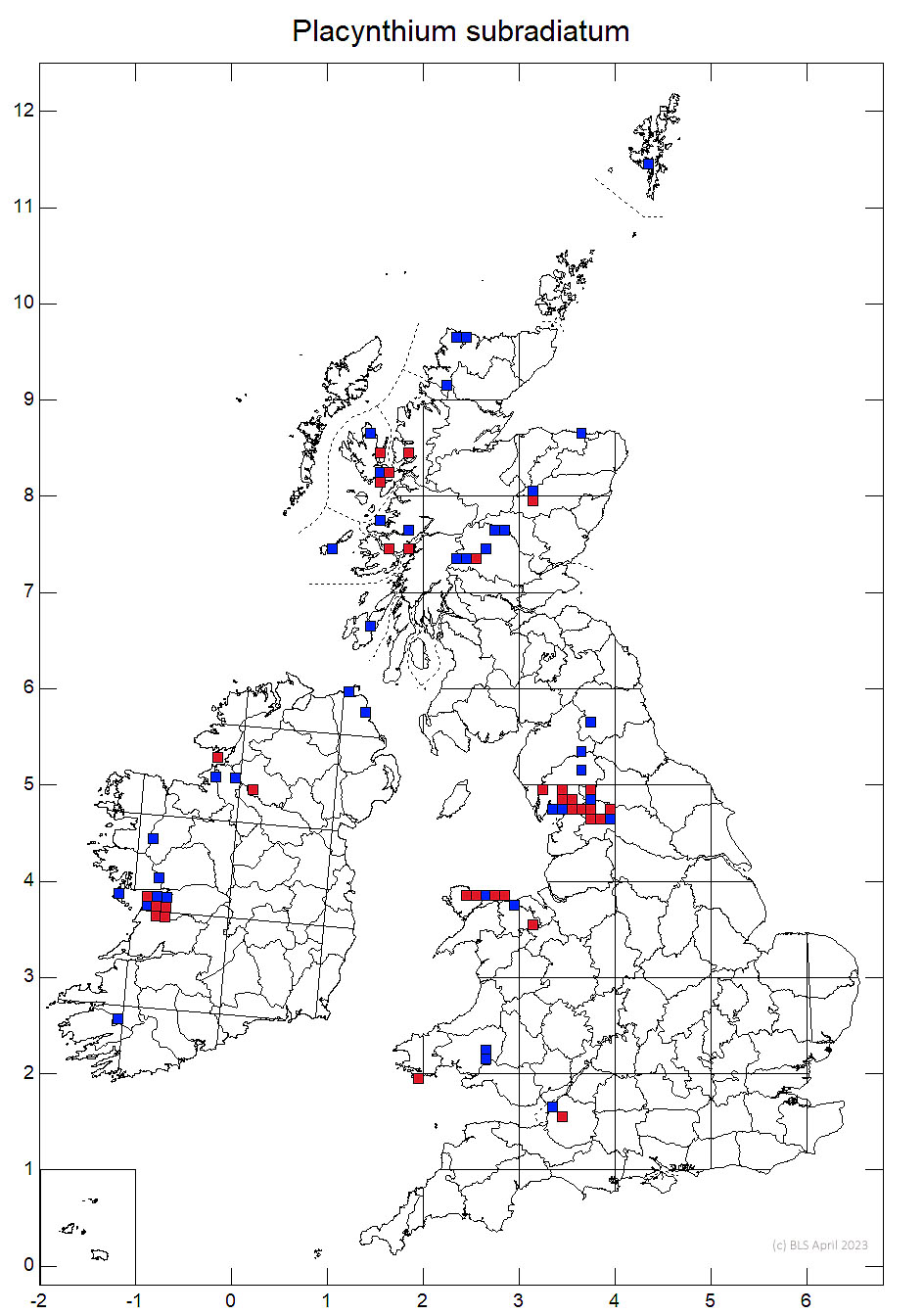 Placynthium subradiatum 10km sq distribution map