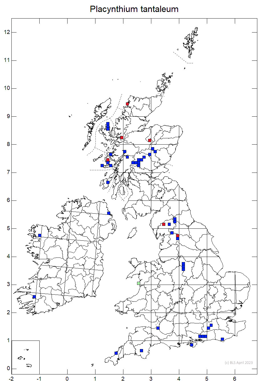 Placynthium tantaleum 10km sq distribution map