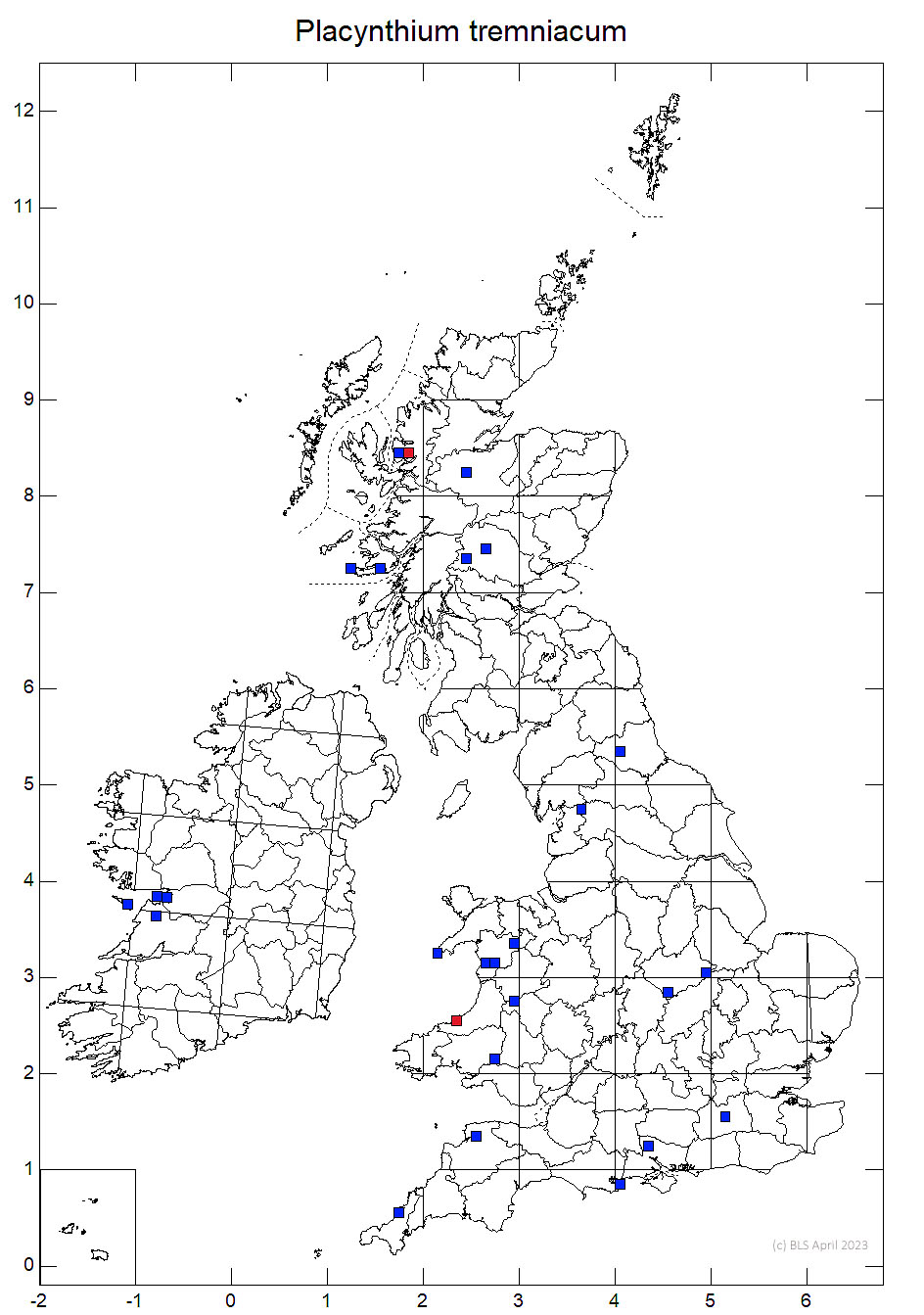 Placynthium tremniacum 10km sq distribution map