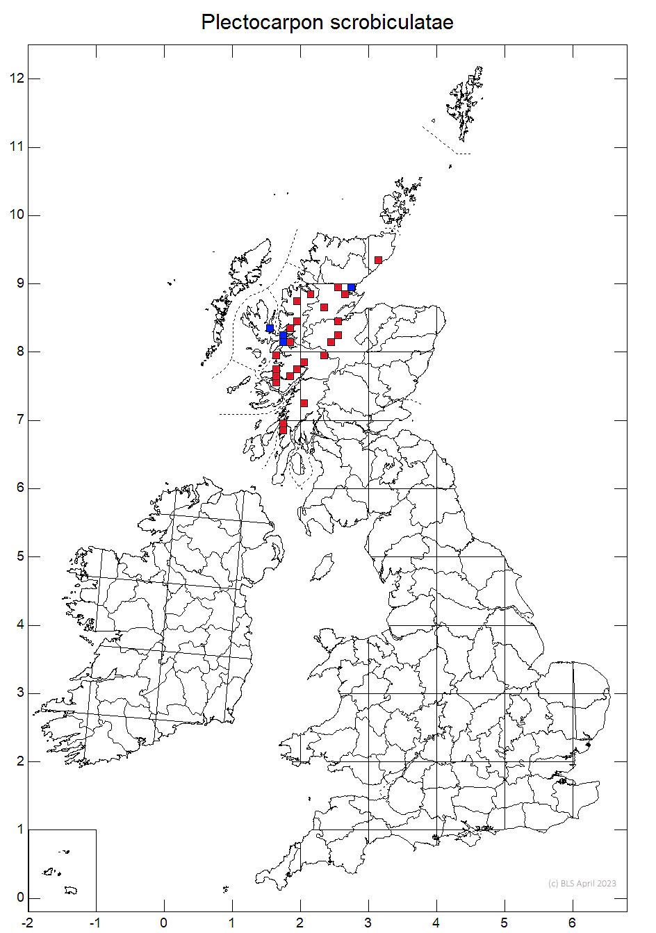 Plectocarpon scrobiculatae 10km sq distribution map