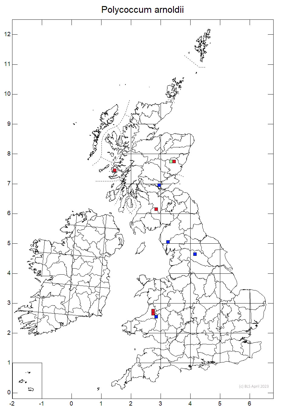 Polycoccum arnoldii 10km sq distribution map