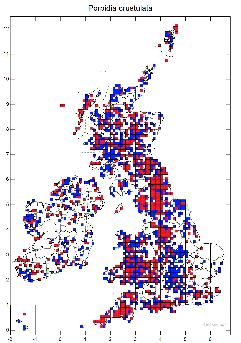 Porpidia crustulata 10km sq distribution map