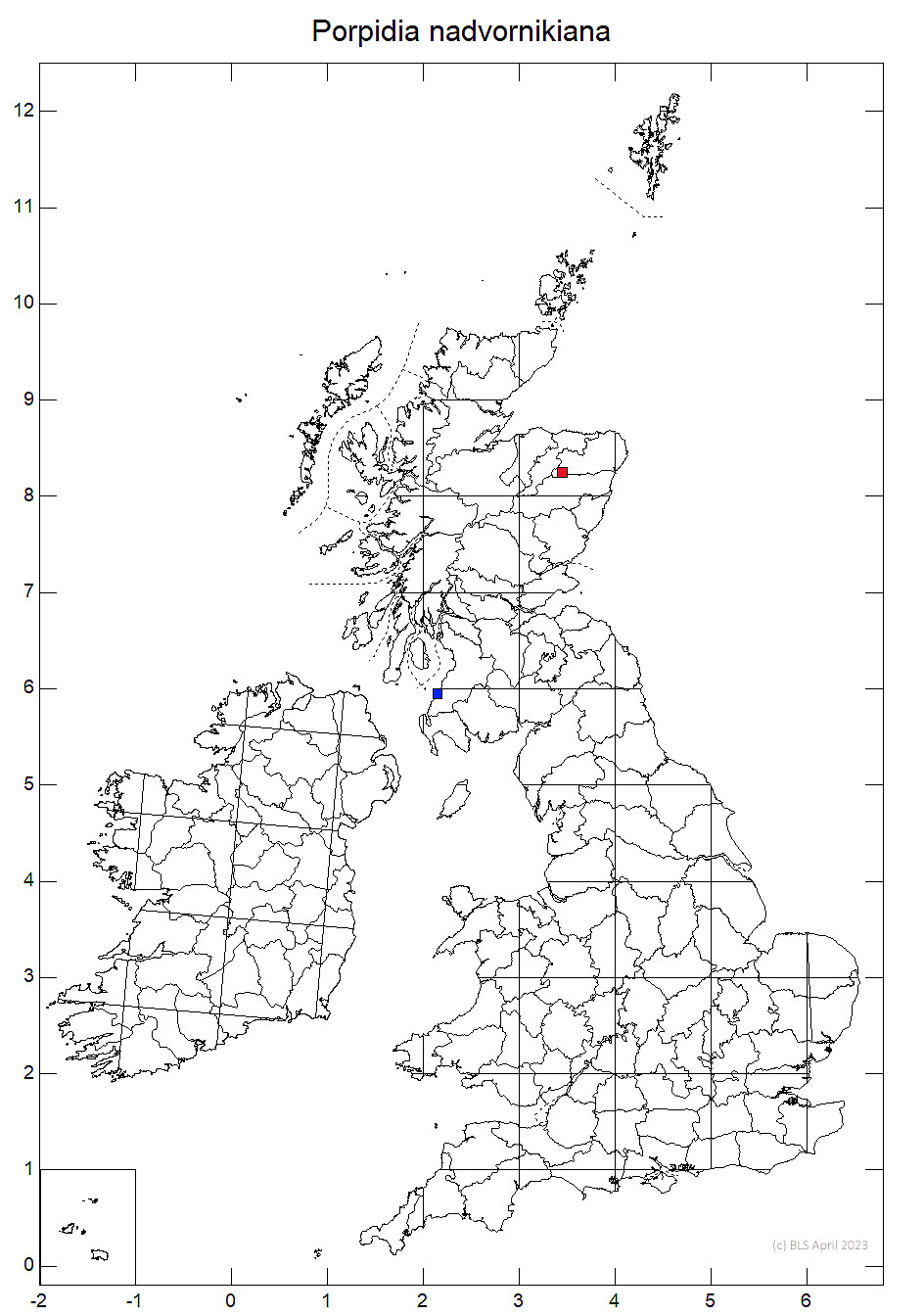 Porpidia nadvornikiana 10km sq distribution map