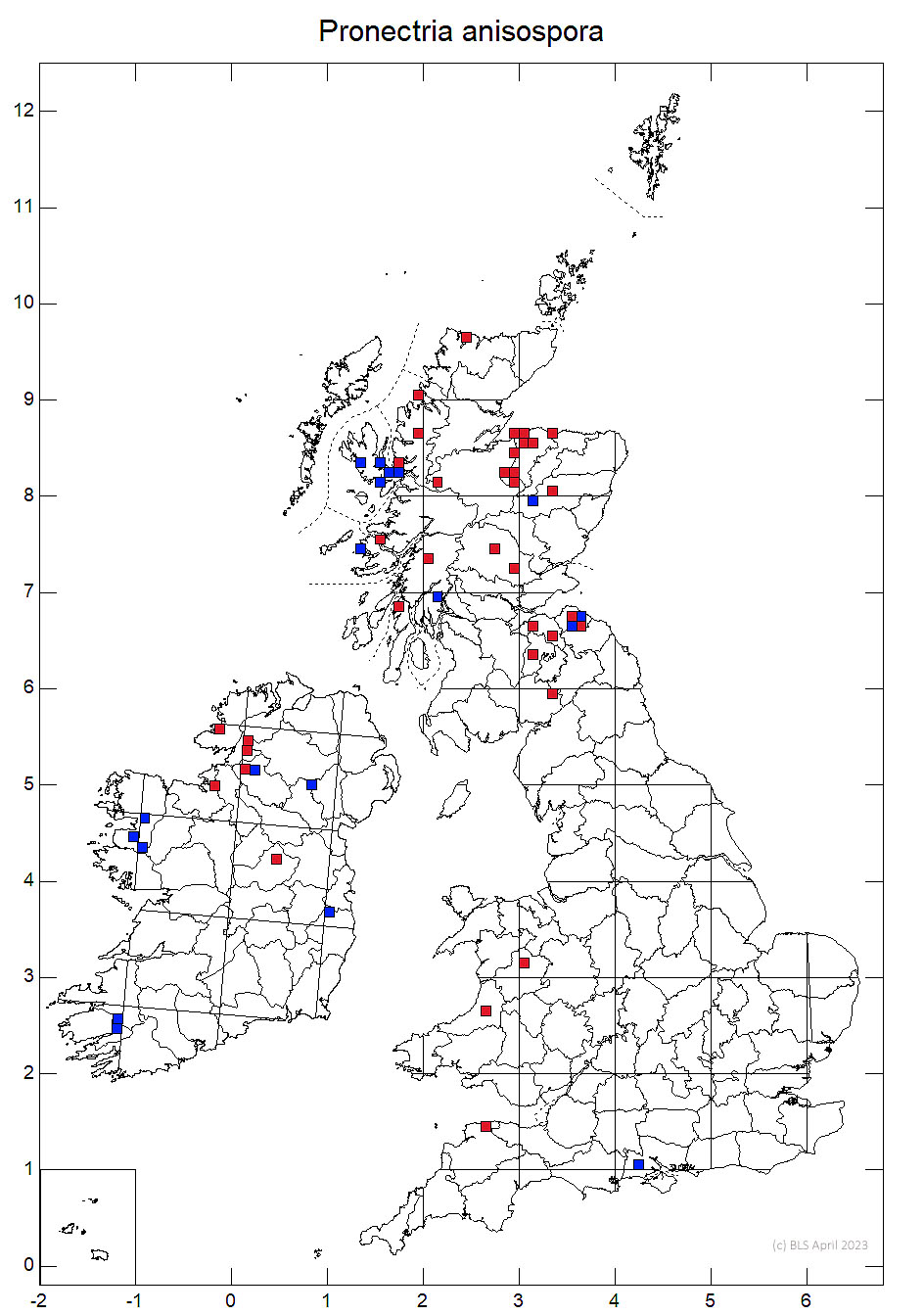 Pronectria anisospora 10km sq distribution map