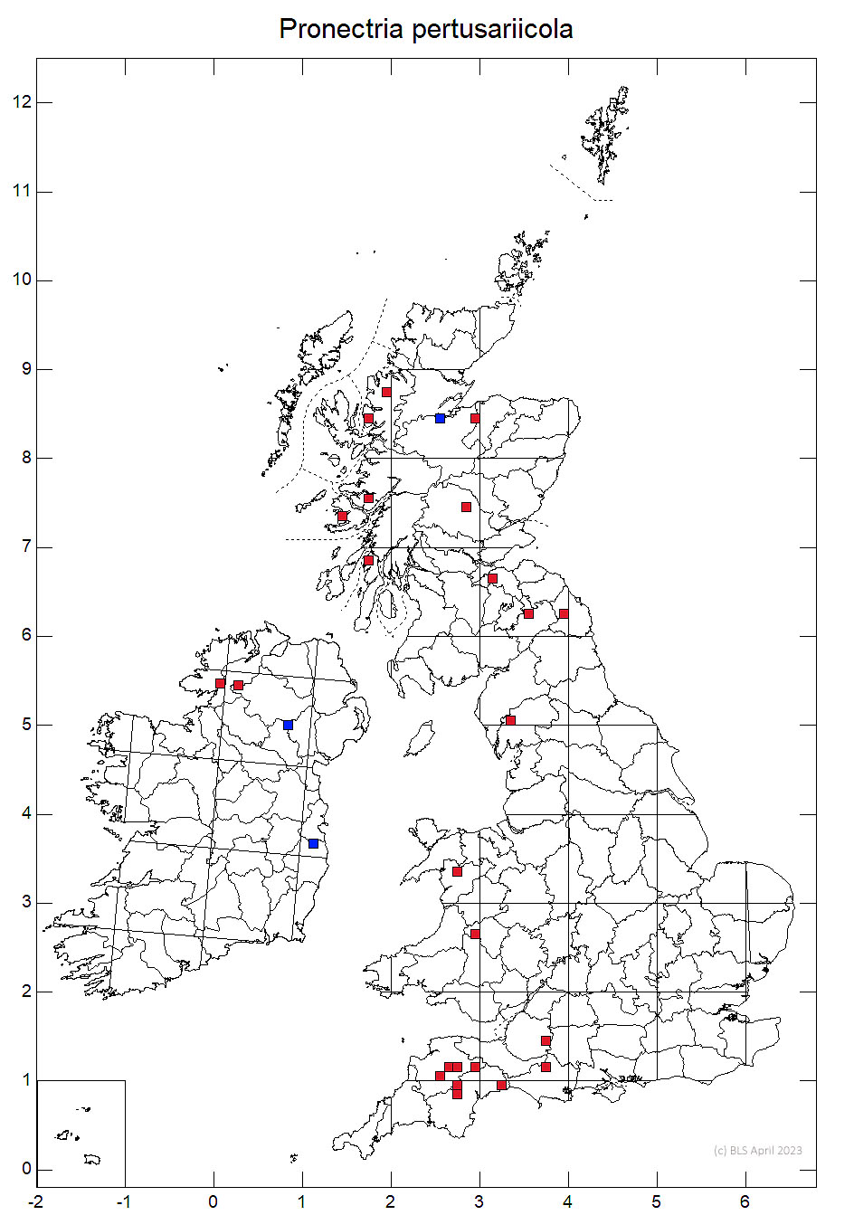 Pronectria pertusariicola 10km sq distribution map