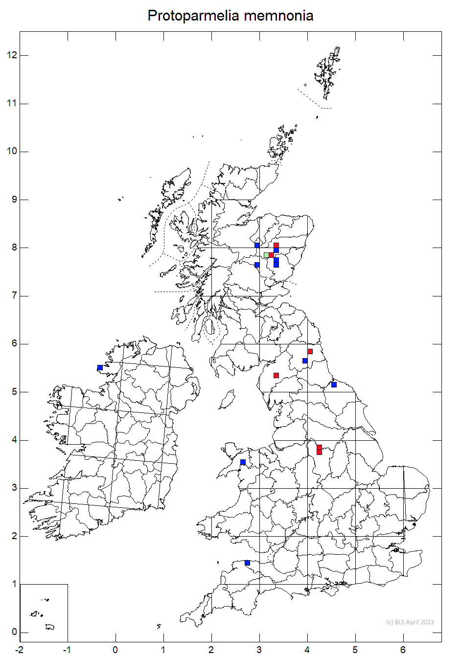 Protoparmelia memnonia 10km sq distribution map