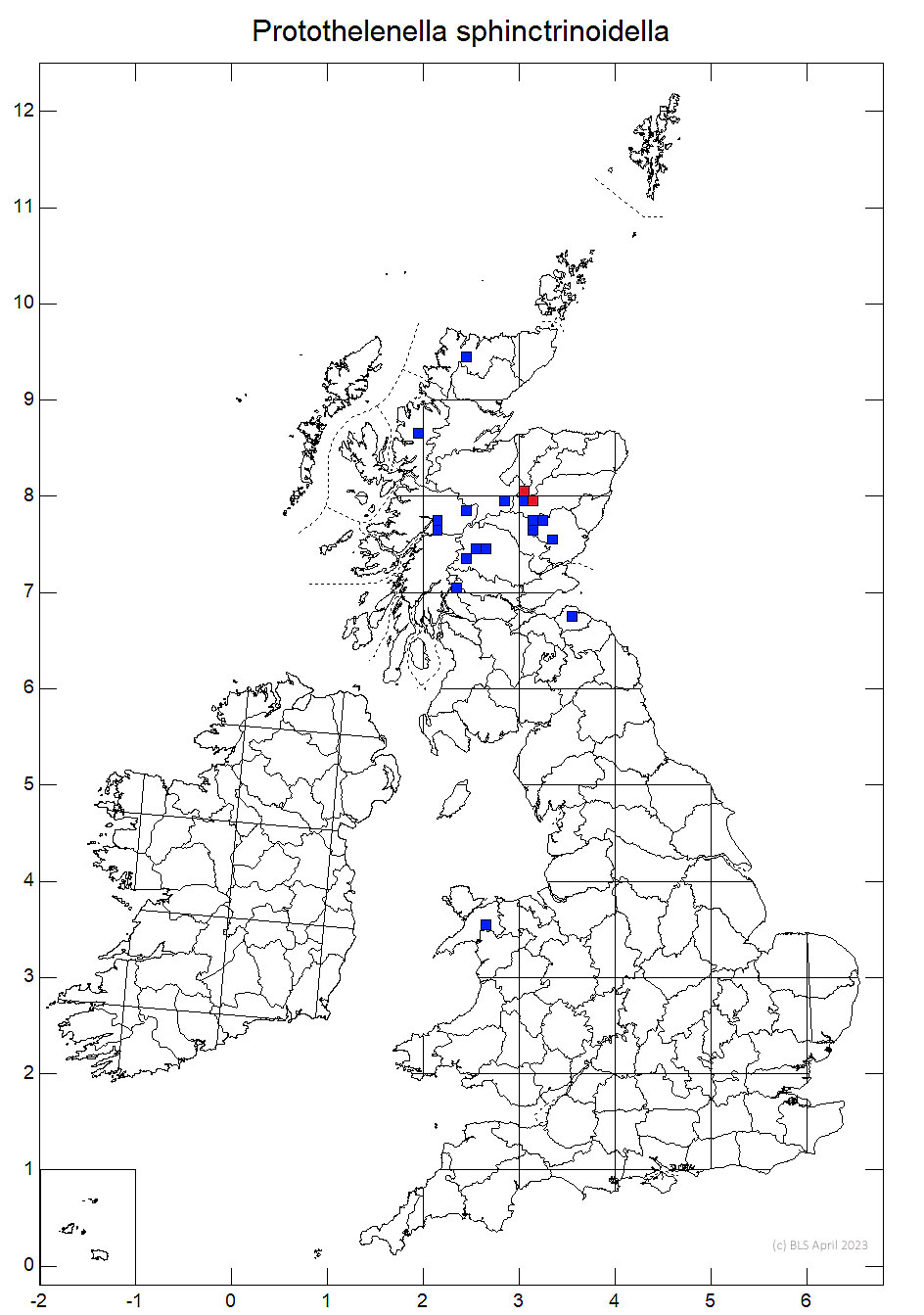 Protothelenella sphinctrinoidella 10km sq distribution map