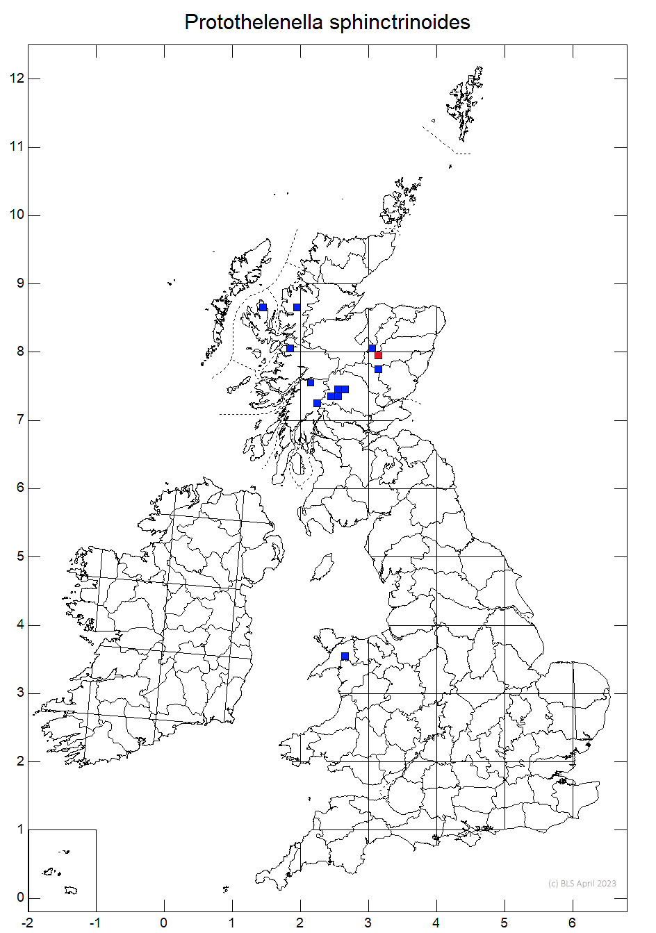 Protothelenella sphinctrinoides 10km sq distribution map