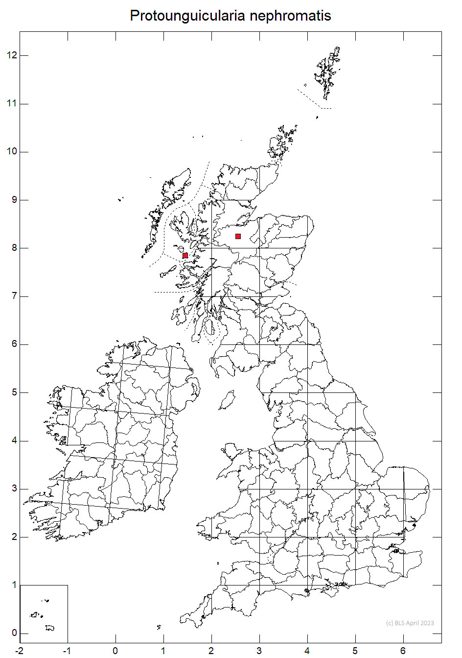 Protounguicularia nephromatis 10km sq distribution map