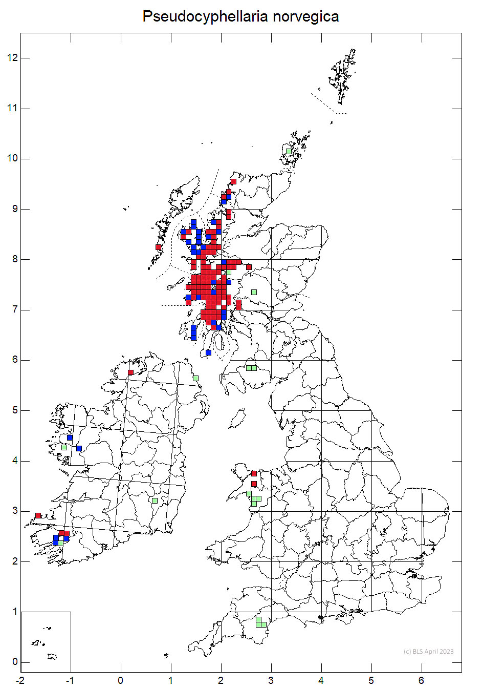 Pseudocyphellaria norvegica 10km sq distribution map