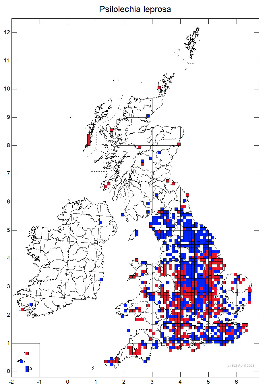Psilolechia leprosa 10km sq distribution map