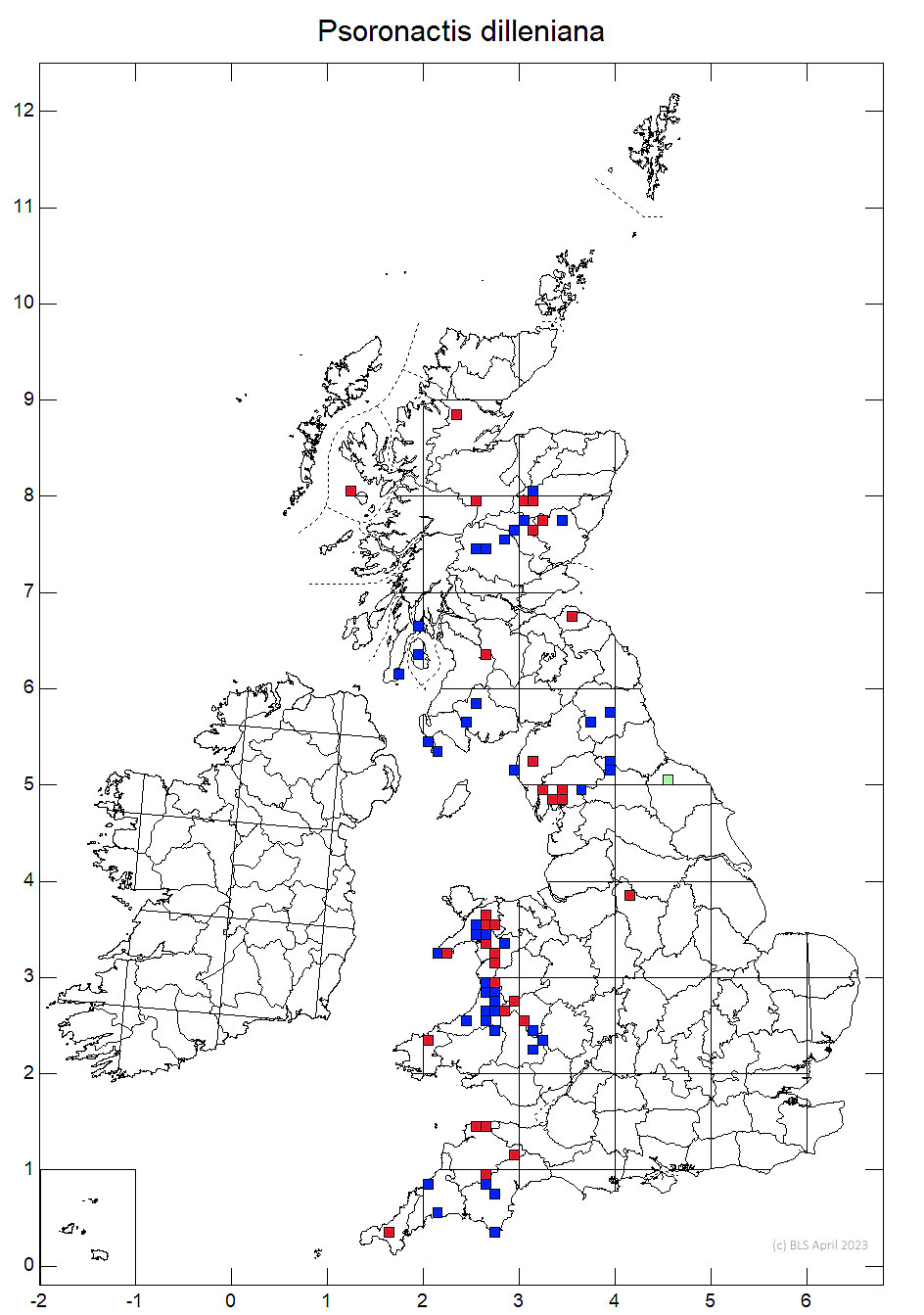 Psoronactis dilleniana 10km distribution map
