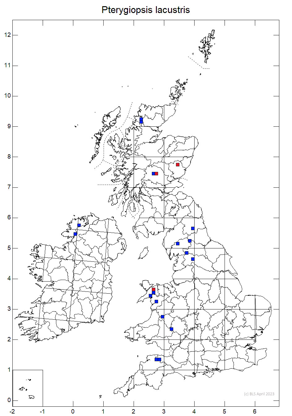 Pterygiopsis lacustris 10km sq distribution map