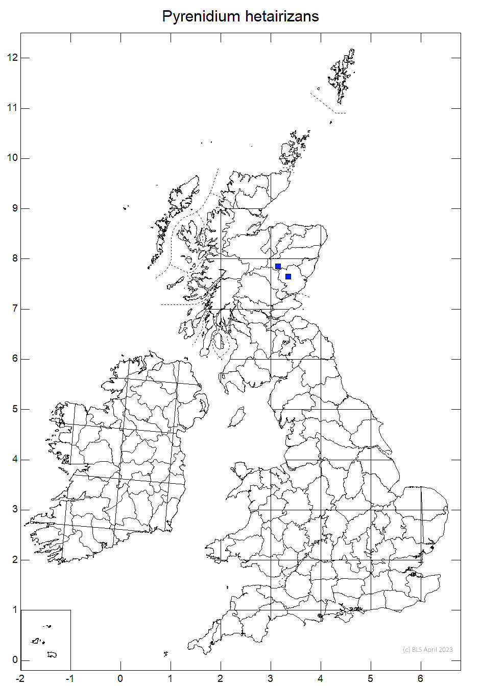 Pyrenidium hetairizans 10km sq distribution map