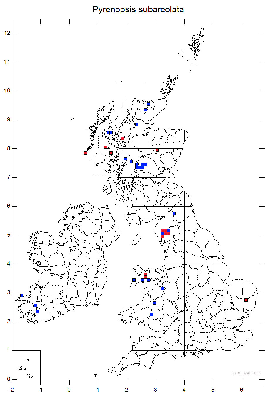 Pyrenopsis subareolata 10km sq distribution map