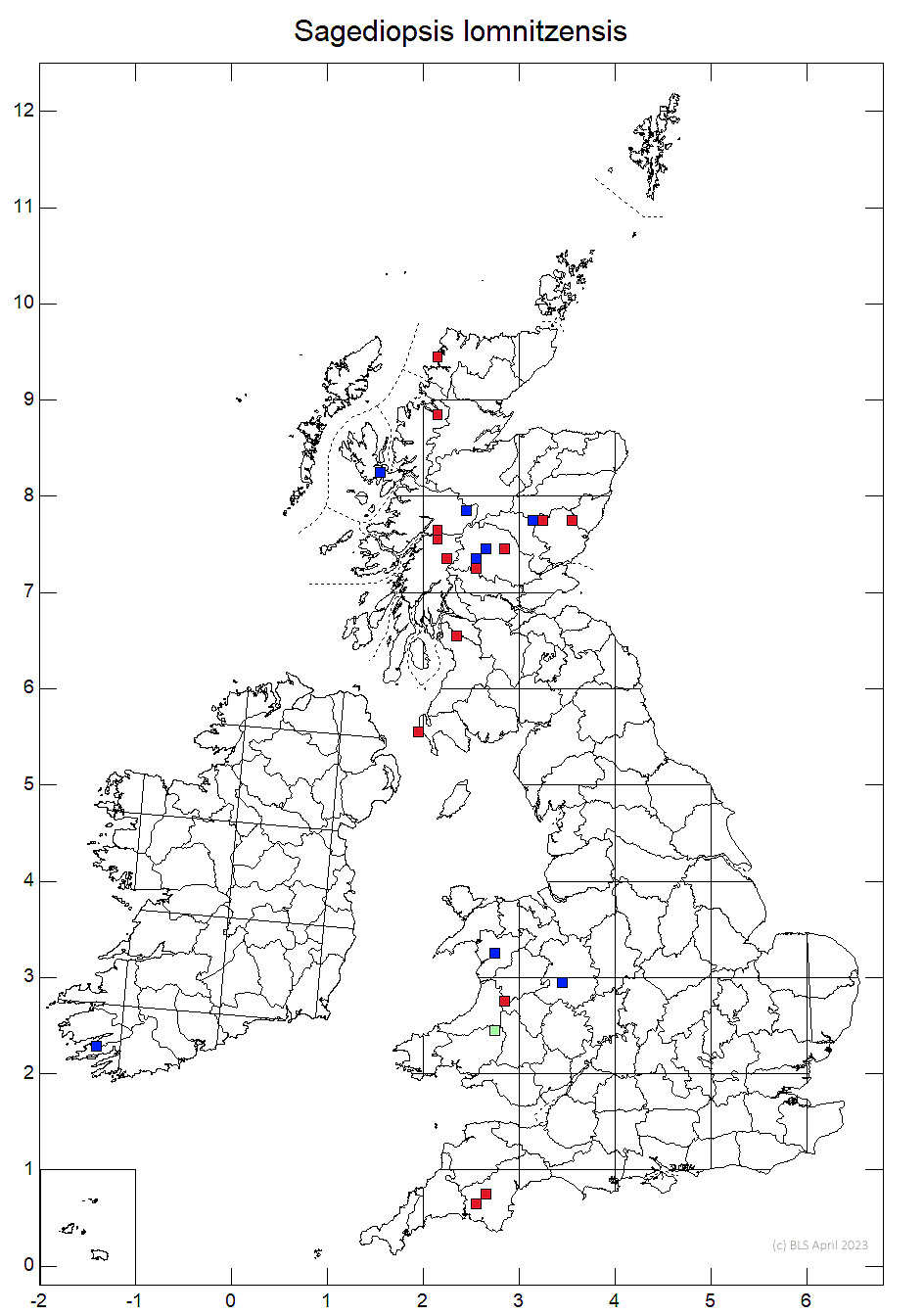 Sagediopsis lomnitzensis 10km sq distribution map