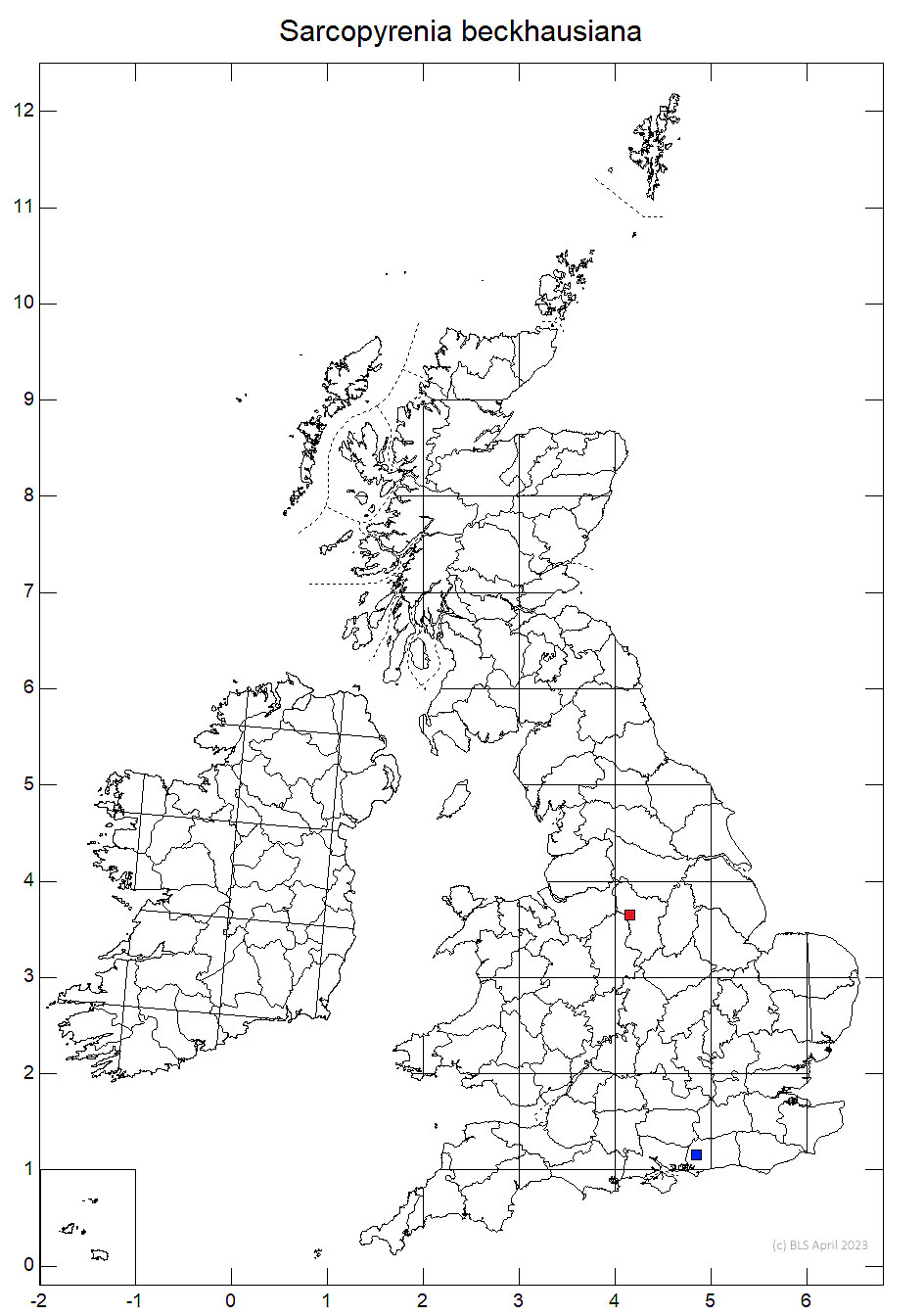 Sarcopyrenia beckhausiana 10km sq distribution map