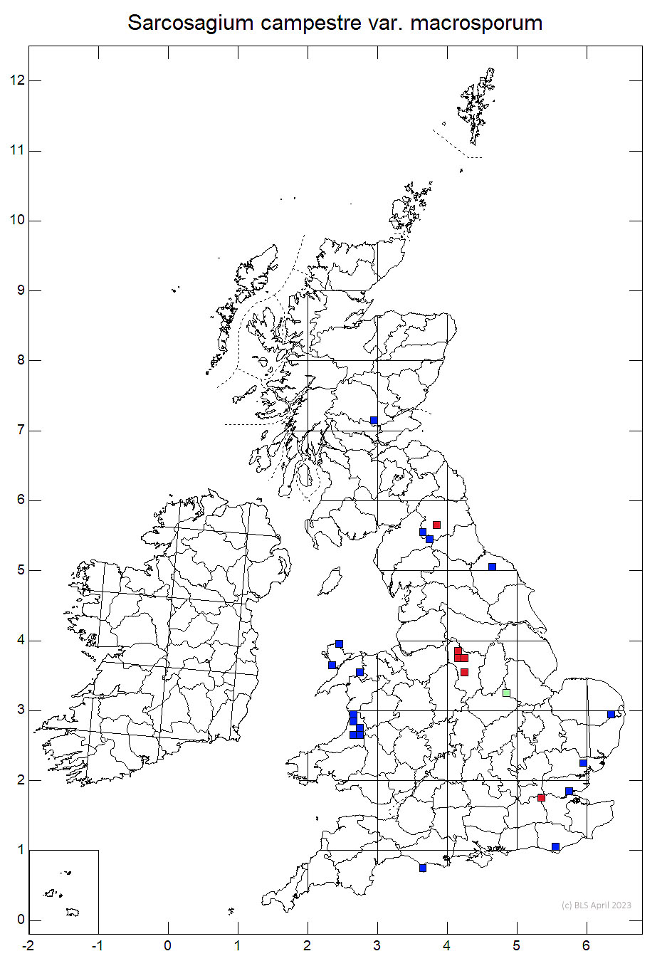 Sarcosagium campestre var. macrosporum 10km sq distribution map