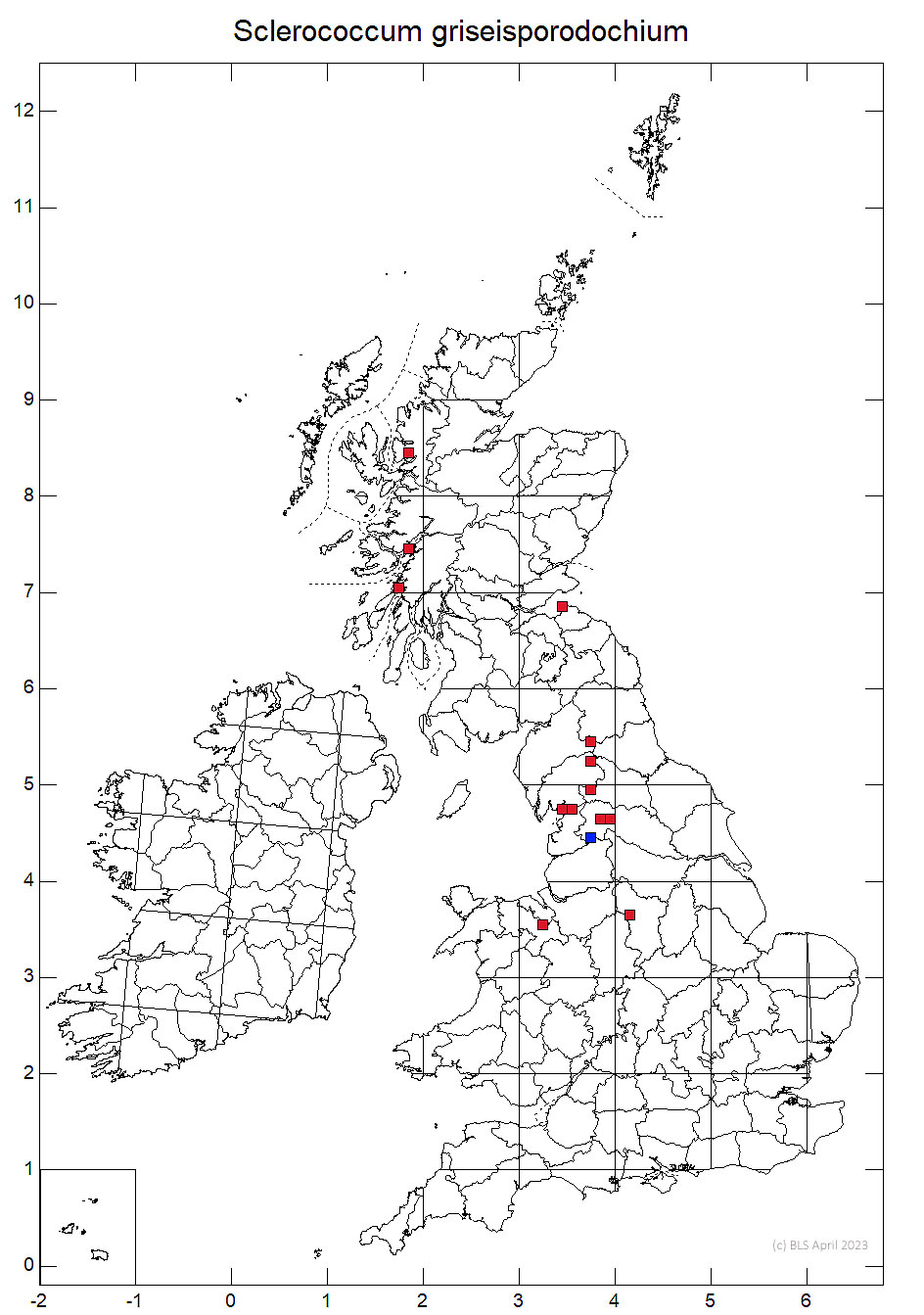 Sclerococcum griseisporodochium 10km sq distribution map