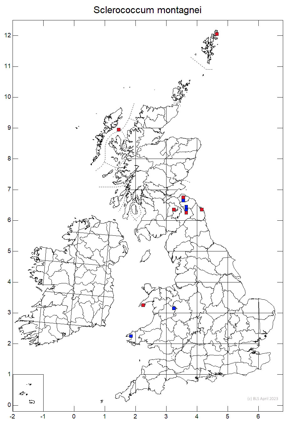 Sclerococcum montagnei 10km sq distribution map