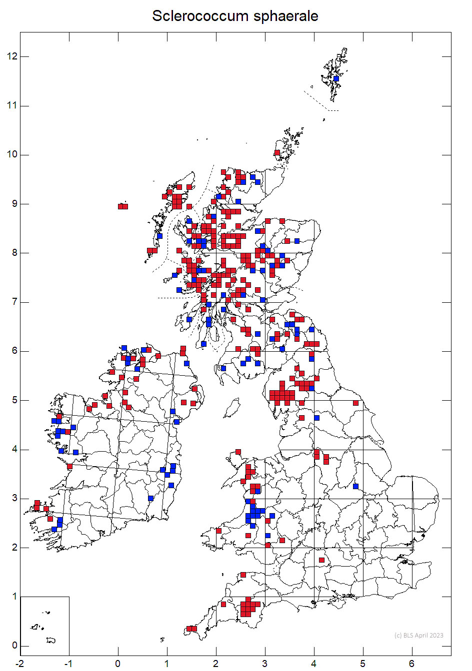 Sclerococcum sphaerale 10km sq distribution map