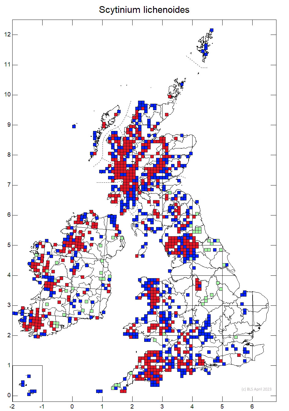 Scytinium lichenoides 10km distribution map