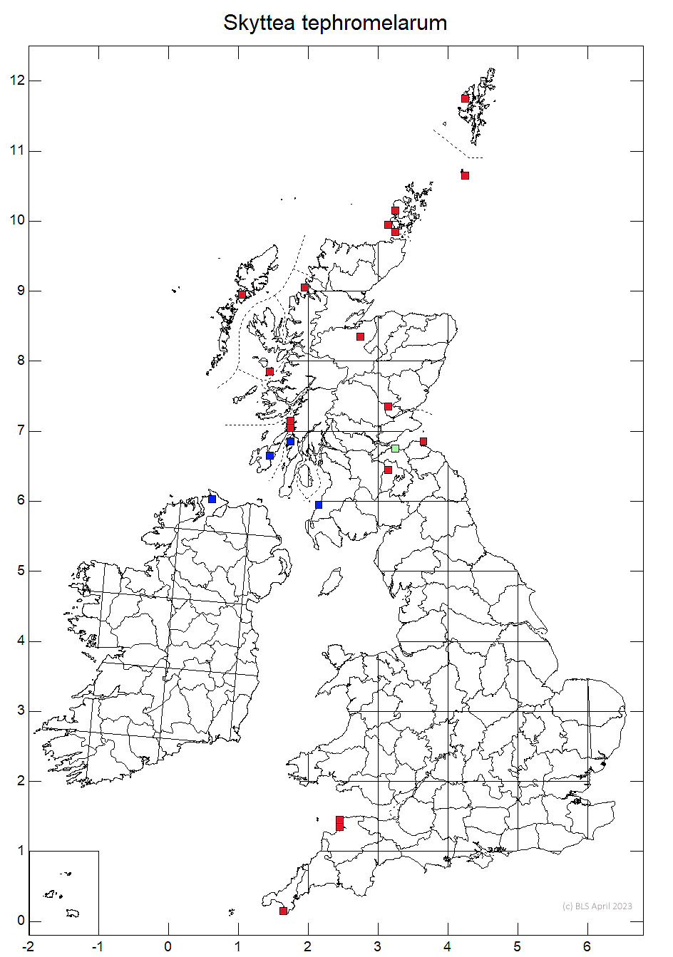 Skyttea tephromelarum 10km sq distribution map