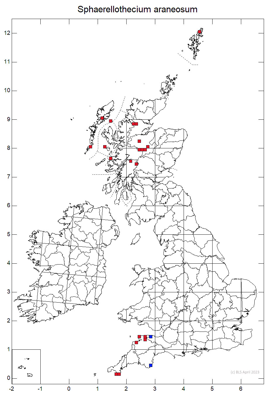 Sphaerellothecium araneosum 10km distribution map
