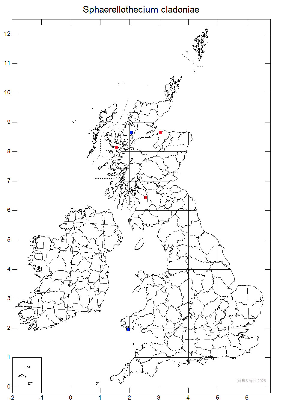 Sphaerellothecium cladoniae 10km sq distribution map