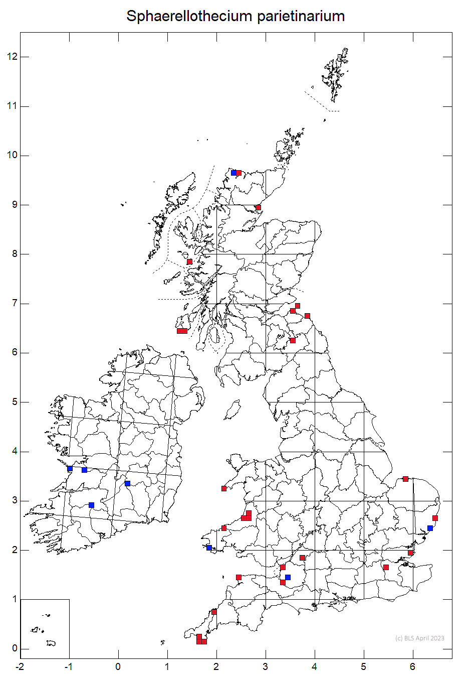 Sphaerellothecium parietinarium 10km sq distribution map