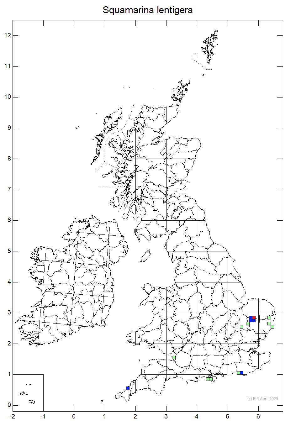 Squamarina lentigera 10km sq distribution map