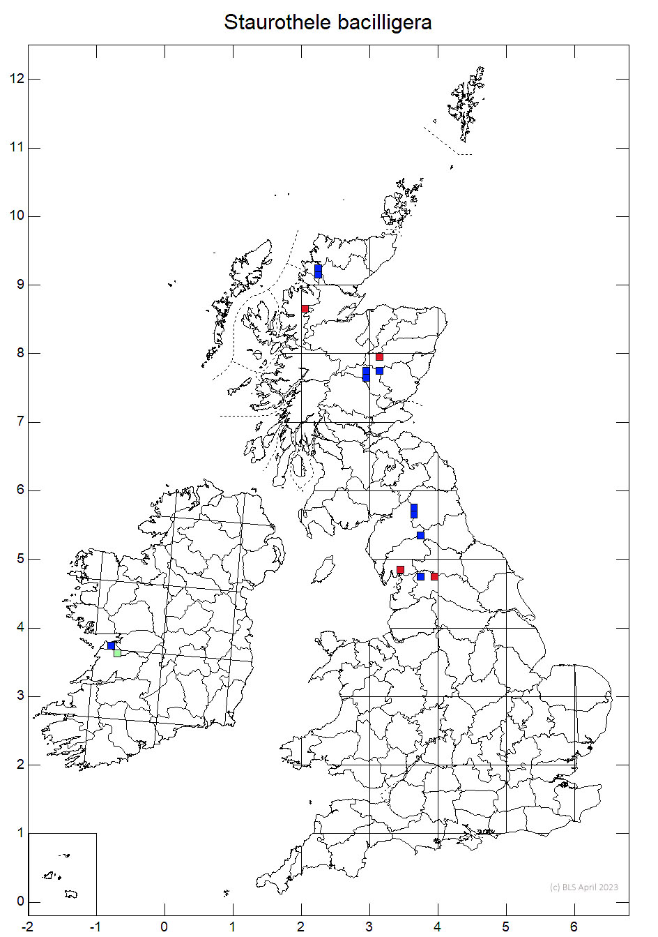 Staurothele bacilligera 10km sq distribution map