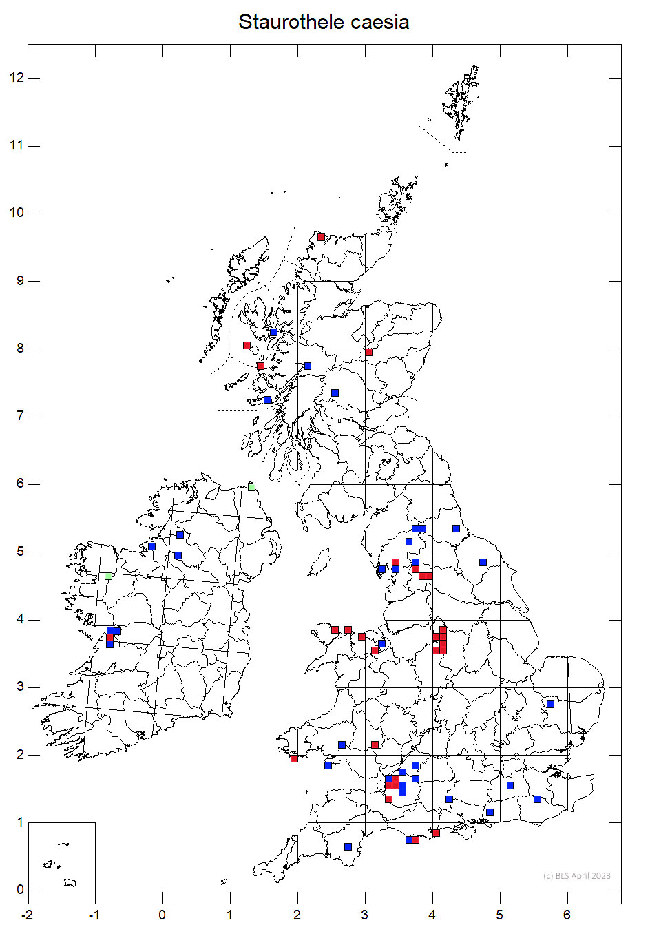 Staurothele caesia 10km sq distribution map
