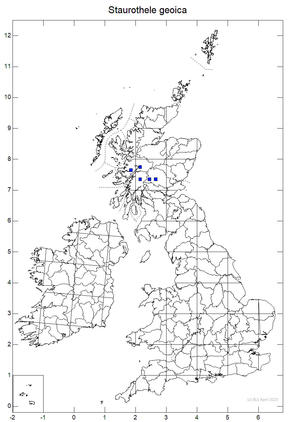 Staurothele geoica 10km sq distribution map