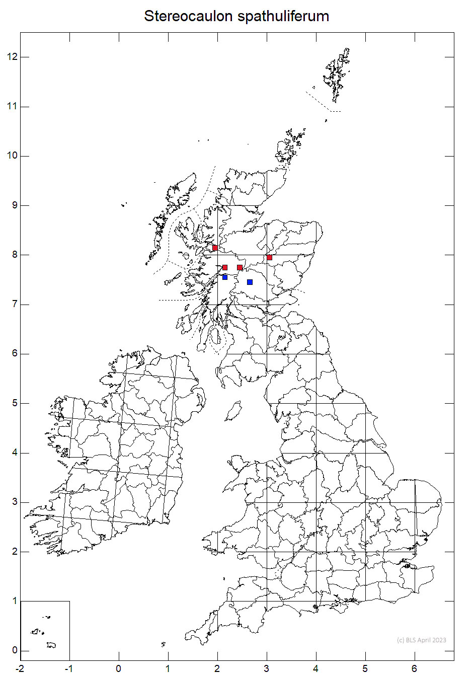 Stereocaulon spathuliferum 10km sq distribution map