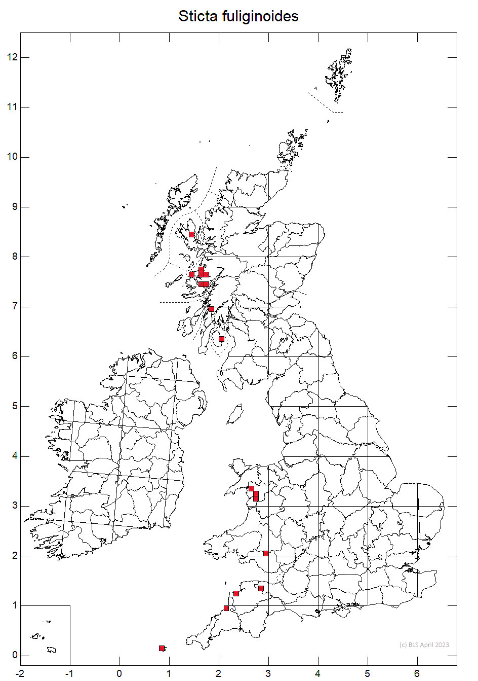 Sticta fuliginoides 10km distribution map