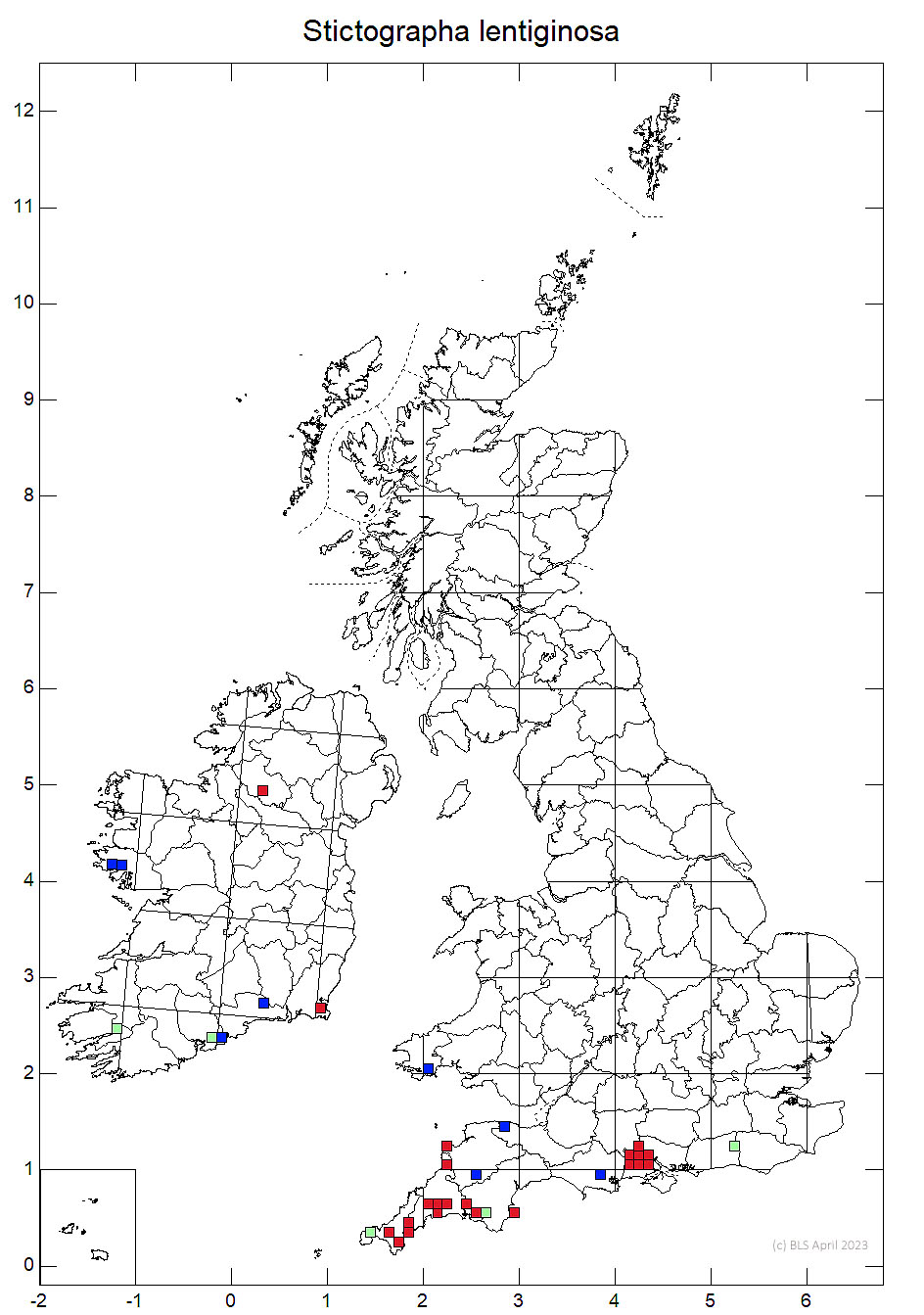 Stictographa lentiginosa 10km distribution map