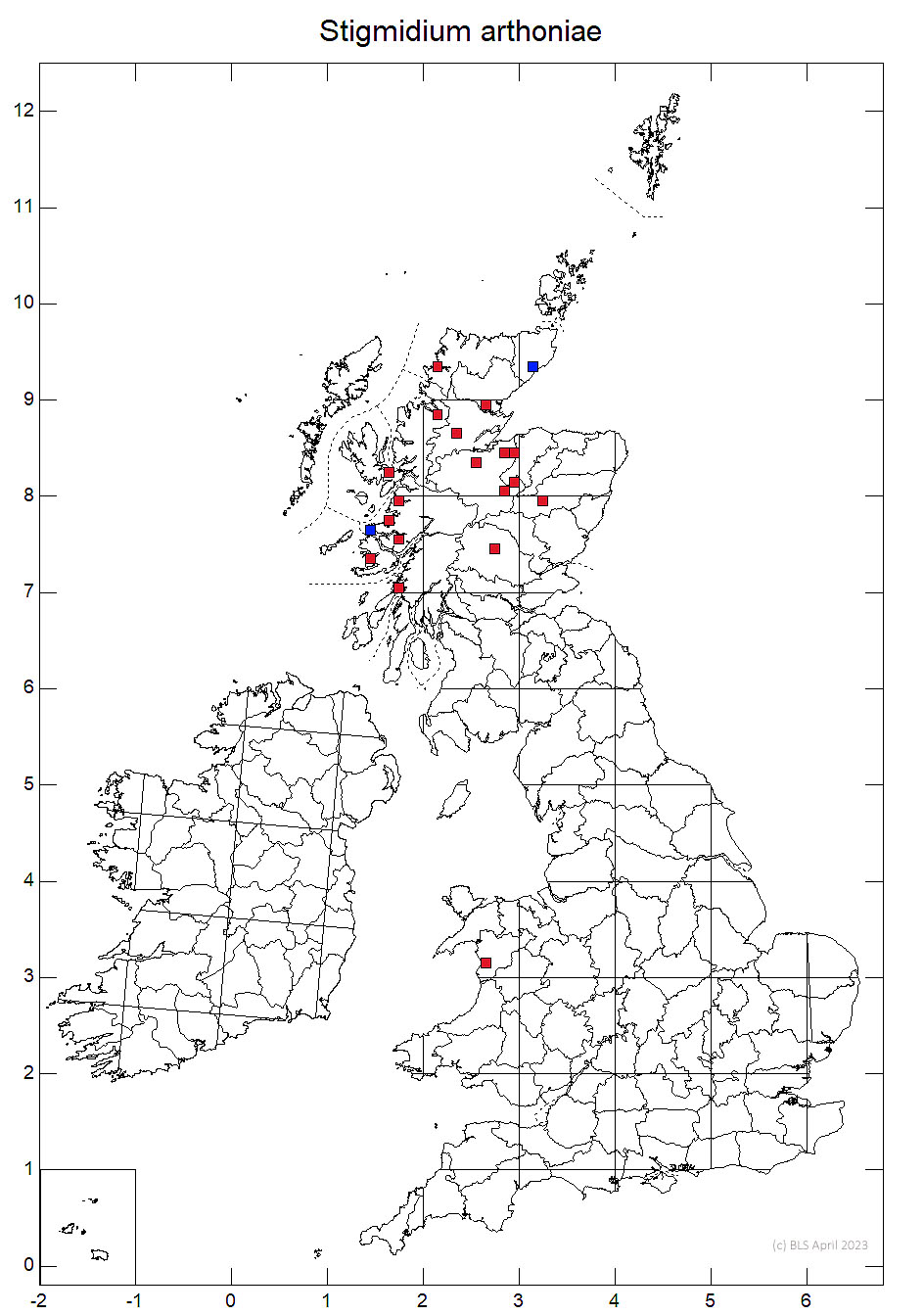 Stigmidium arthoniae 10km sq distribution map
