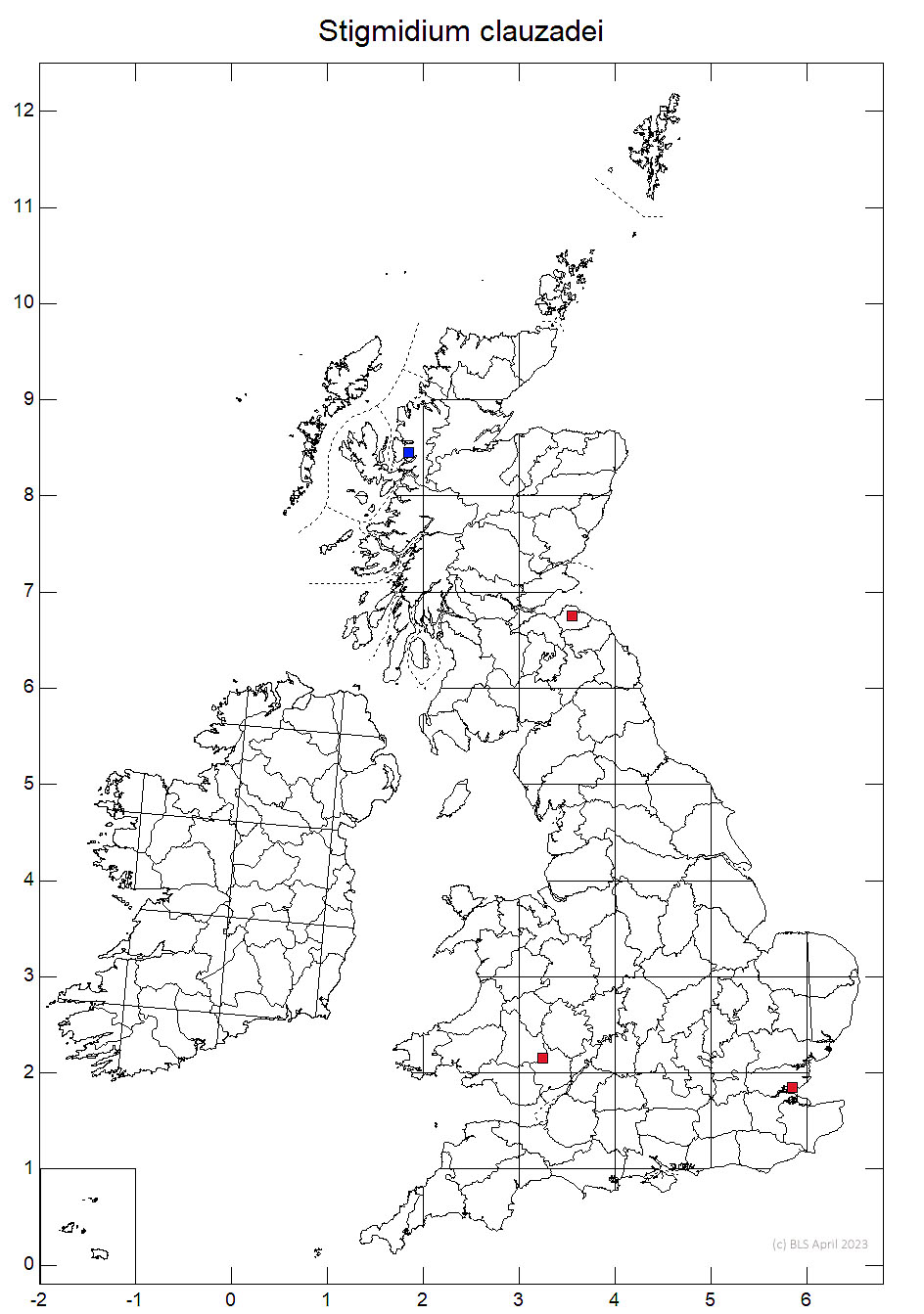 Stigmidium clauzadei 10km sq distribution map