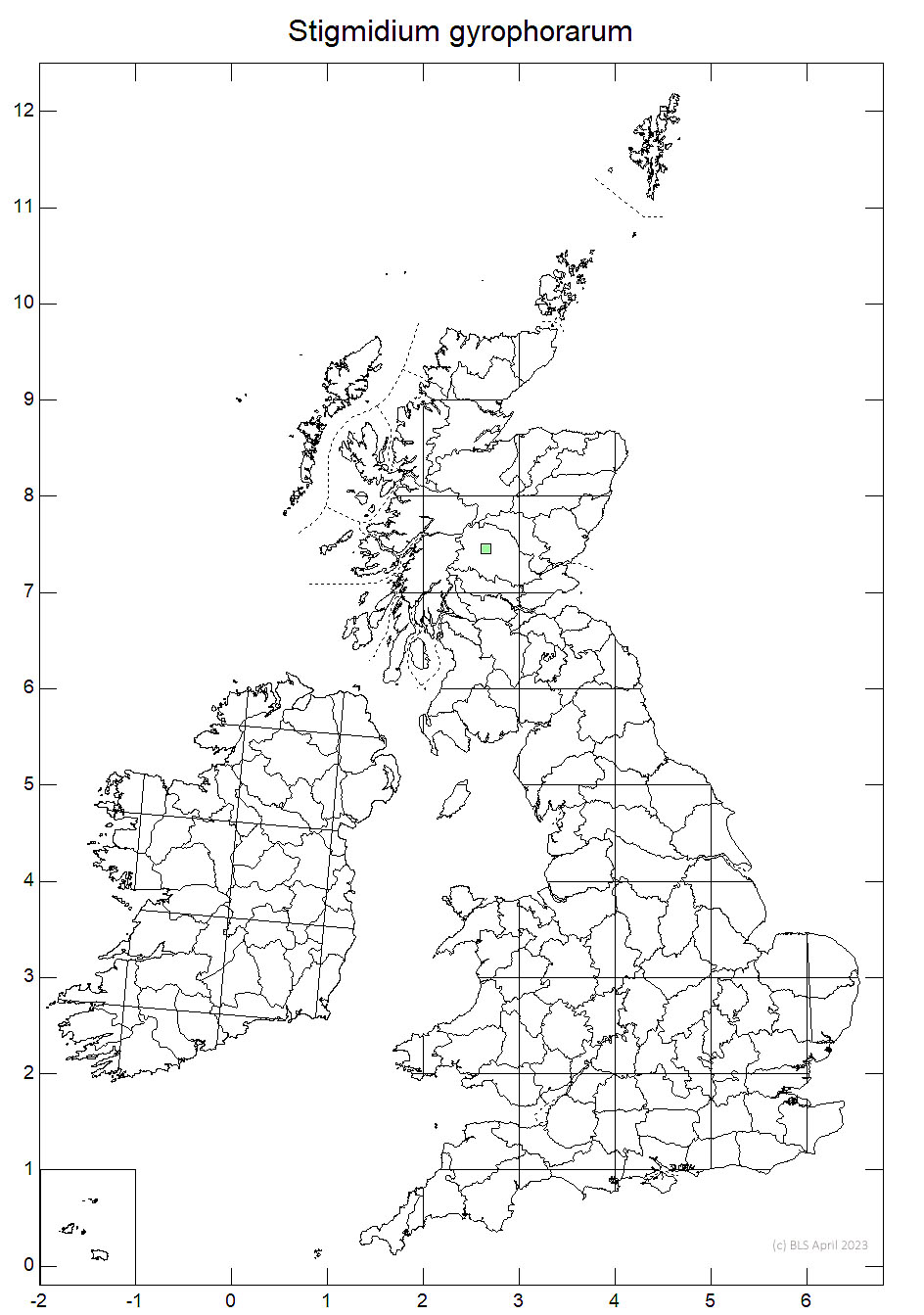 Stigmidium gyrophorarum 10km sq distribution map
