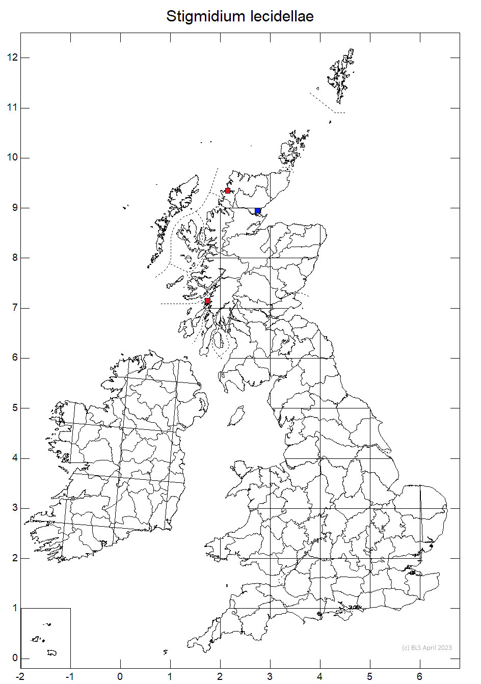 Stigmidium lecidellae 10km sq distribution map
