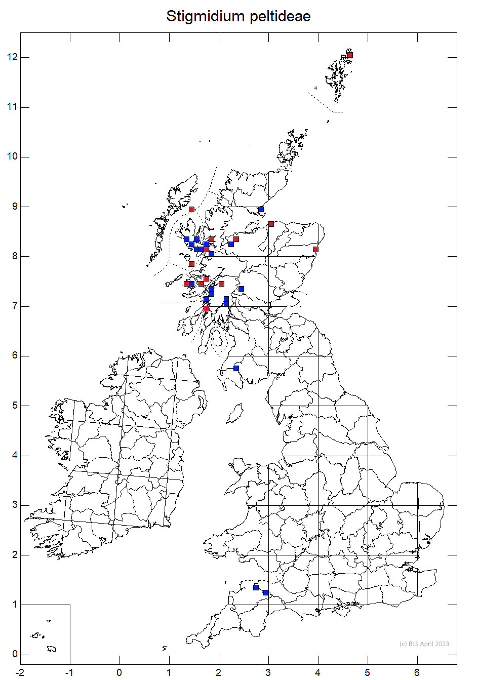 Stigmidium peltideae 10km sq distribution map