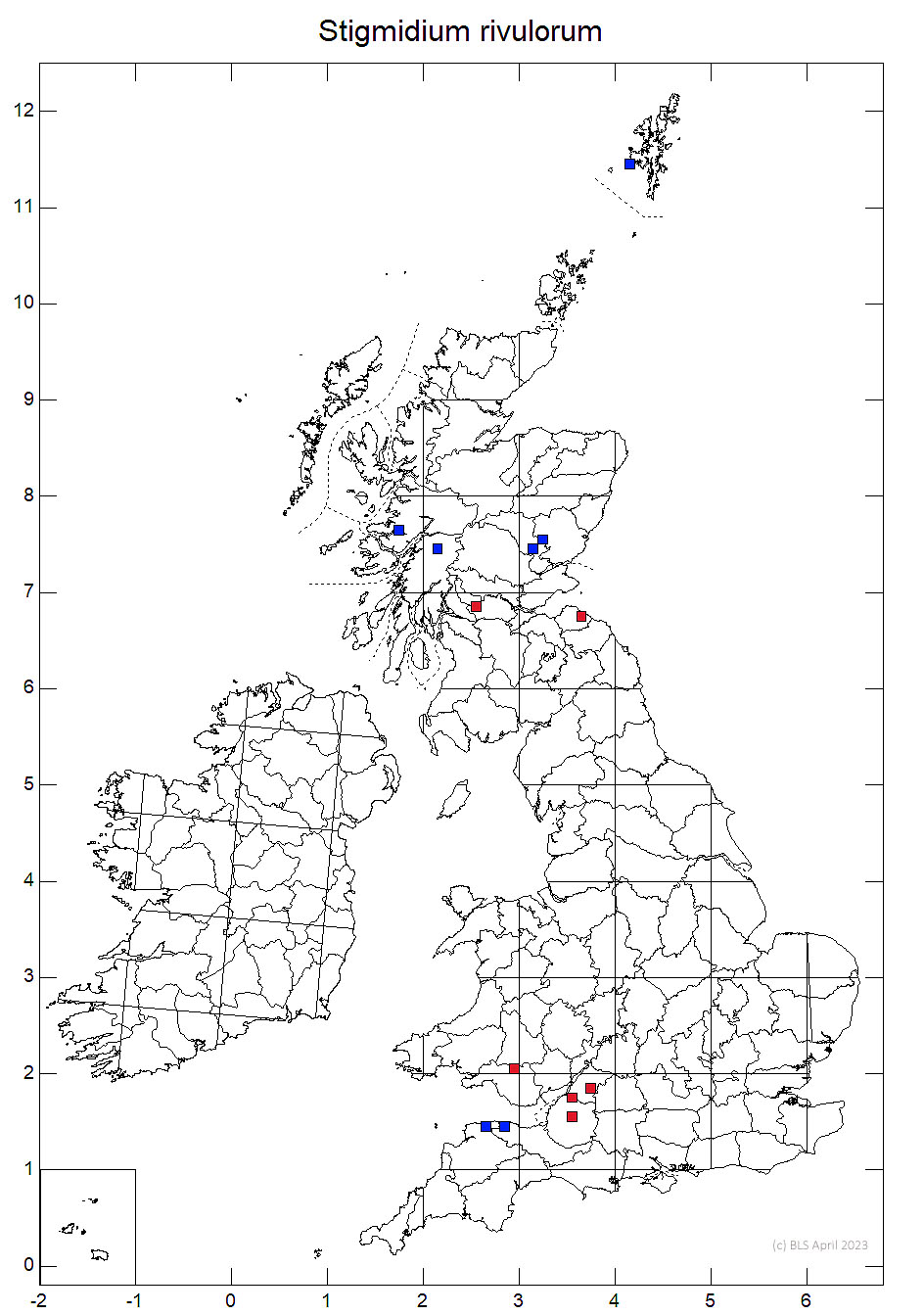 Stigmidium rivulorum 10km sq distribution map
