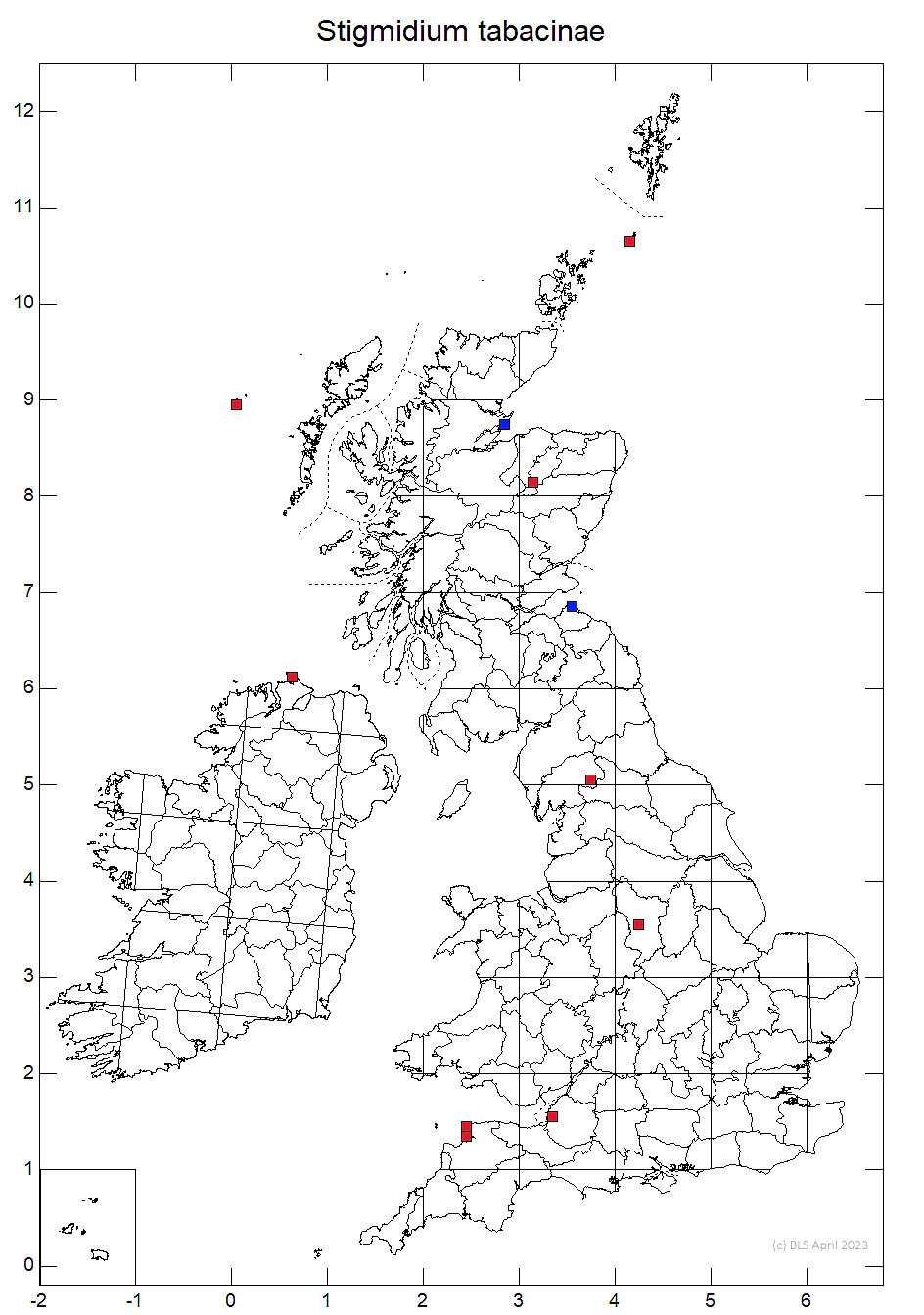 Stigmidium tabacinae 10km sq distribution map