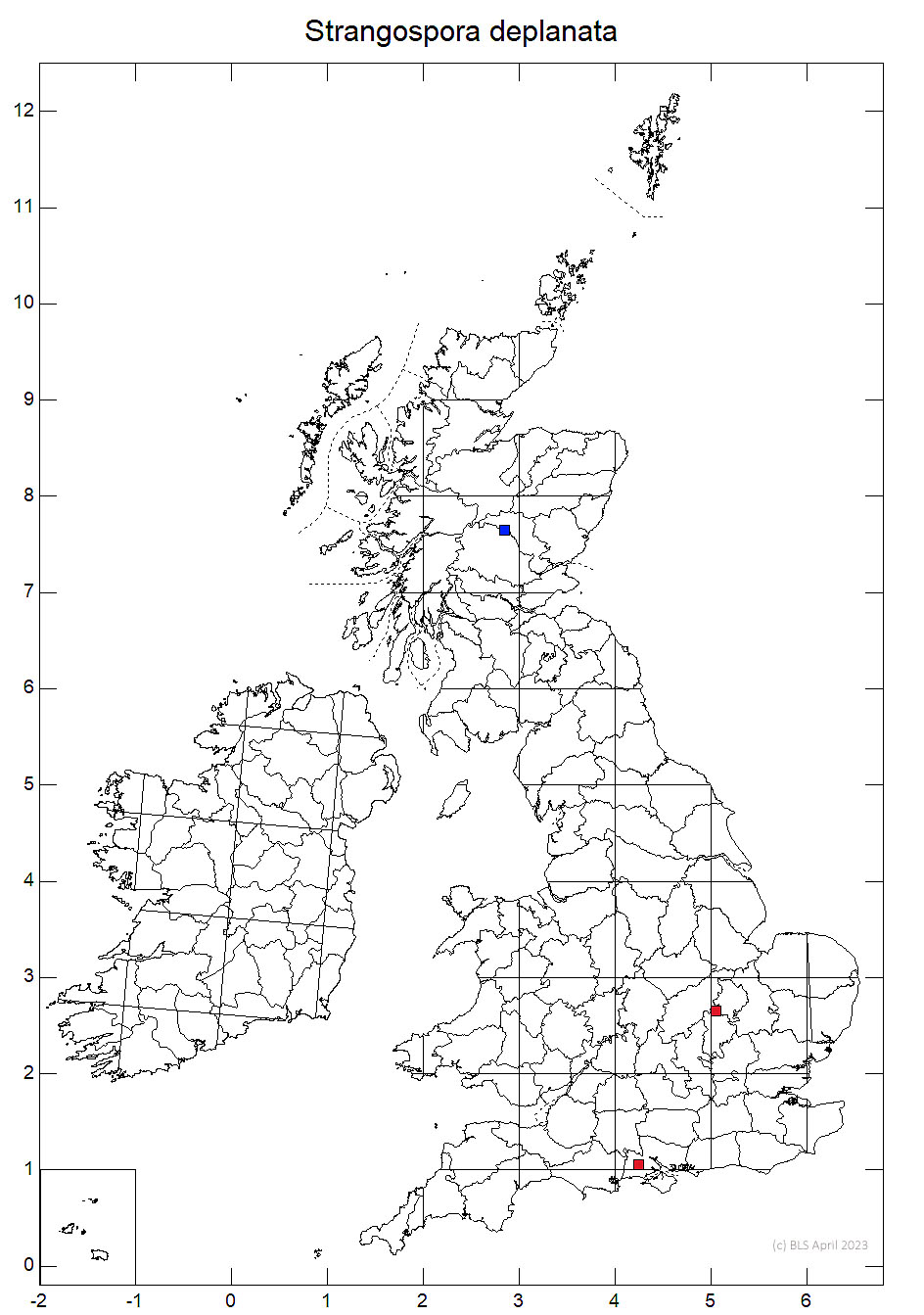 Strangospora deplanata 10km sq distribution map