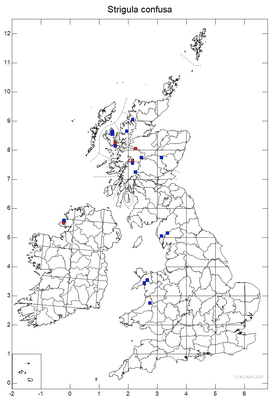 Strigula confusa 10km sq distribution map