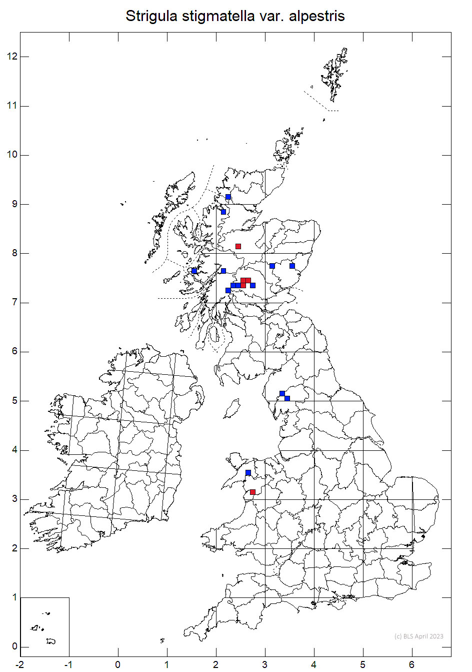 Strigula stigmatella var. alpestris 10km sq distribution map